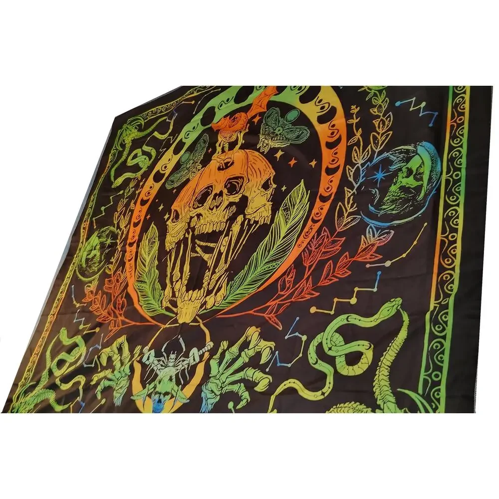 Krelymics Black Light Skull Snake Tapestry UV Reactive Glow Wall Hanging 51